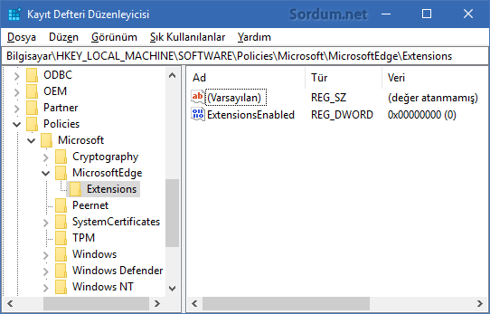 Microsoft EDGE ye eklenti kurulmasın