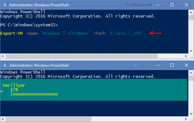 powershell komutu ile sanal makina yedeklemek