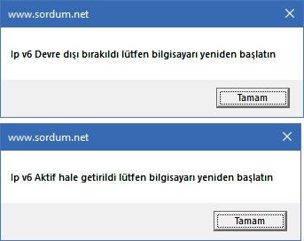 Vbs ile ipv6 yı devre dışı bırakma