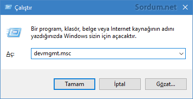 Çalıştırdan aygıt yöneticisini açmak