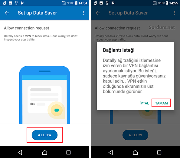 datally bağlanti isteği izni