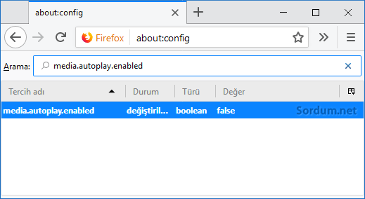 firefoxta autoplay devre dışı