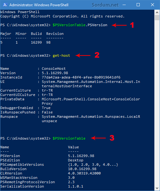Poweshell sürüm bilgisi nasıl bulunur