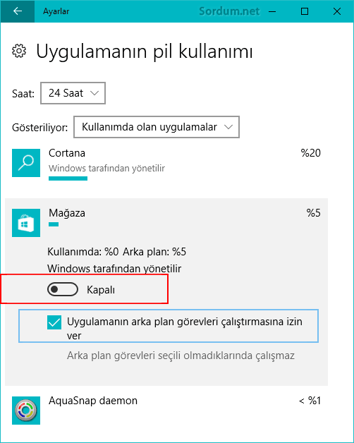 Uygulama pil kullanımı