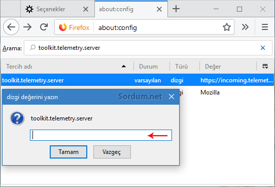 firefox telemetry serveri durduralım