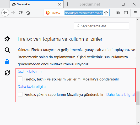 Firefox veri toplama