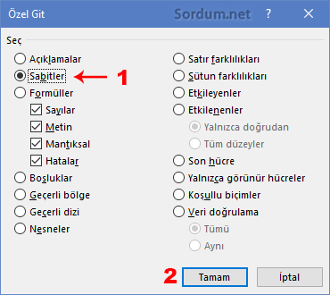 Excel git sabitler