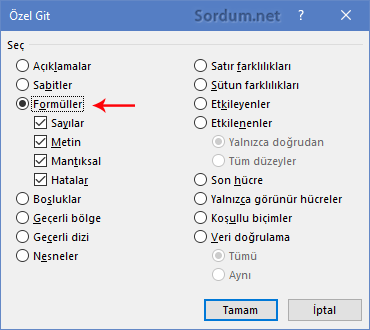 Excel özel git formüller