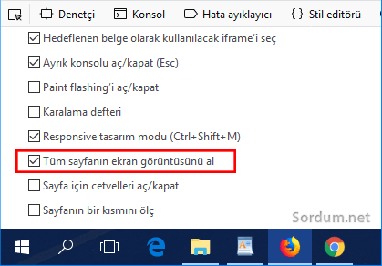 Firefox tüm sayfanın ekran görüntüsünü al seçeneği