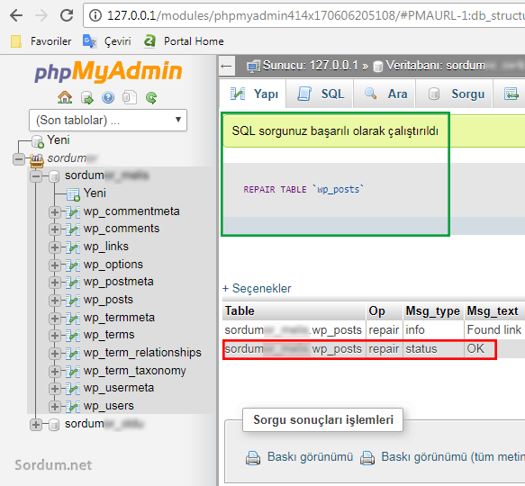 mysql tablo onarıldı
