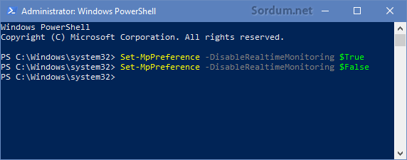 Powershell komutu ile defenderi kapatmak