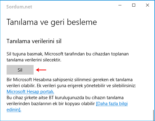 Tanılama verilerini silelim