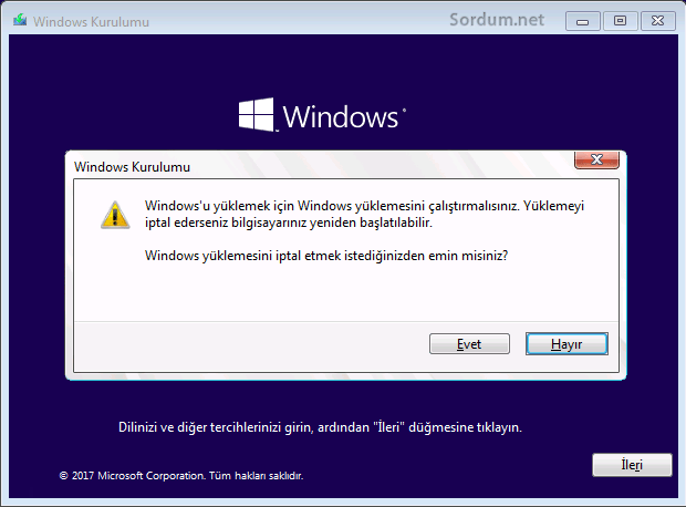 Windows yüklemesini iptal ikonu