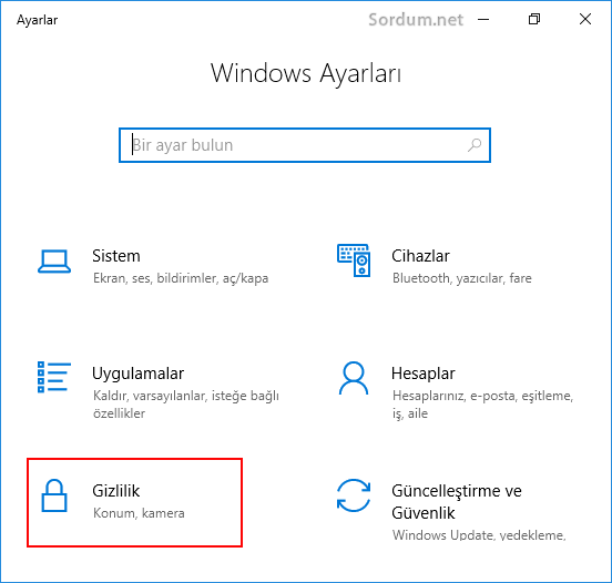 Windows 10 gizlilik ayarı