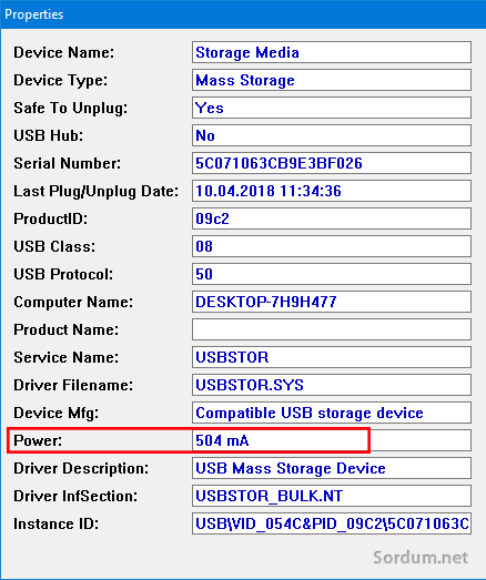 Sony USB belleğin kullandığı güç