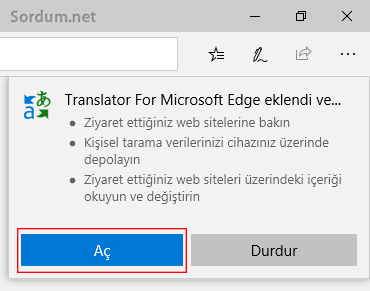 EDGE çeviri eklentisini başlatalım