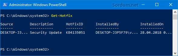 Powershell ile yüklü güncellemeler