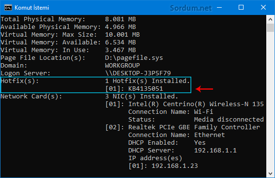 Systeminfo Hotfix