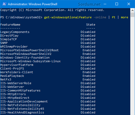 Powershell ile özellik listesi