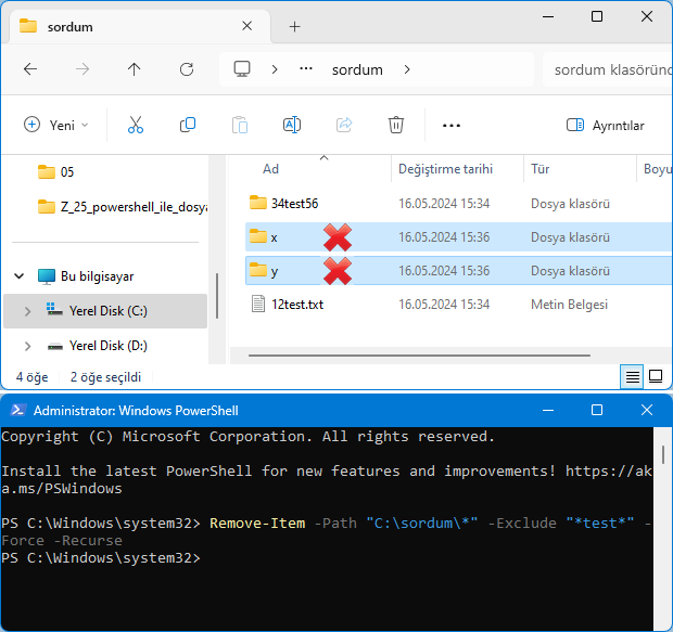 powershell ile klasör silmek