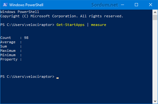 Powershell ile başlat menüsü uygulama sayısı