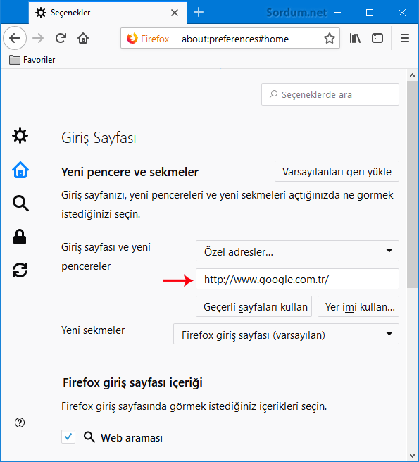 Firefox özel adress