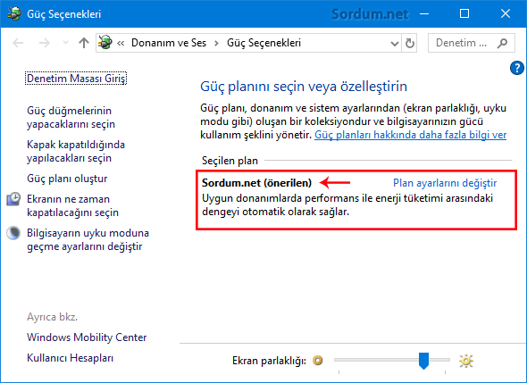 Güç planı ismi değişti
