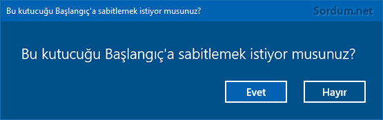 Kutucuu başlangıca sabitlemek