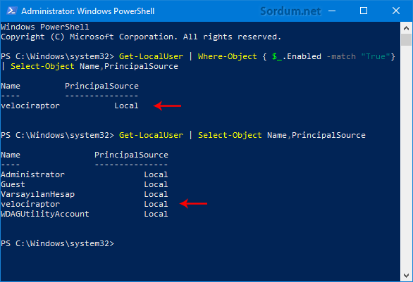 Powershell ile hesap türü tespiti