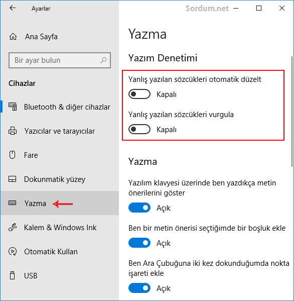 Windows 10 yazma denetimi kapalı