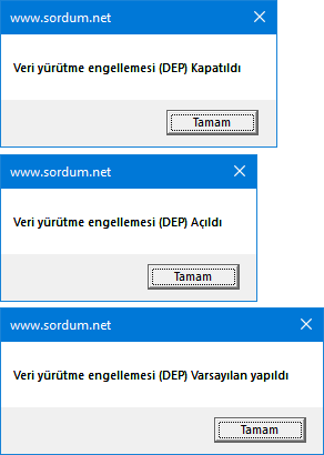 VBS ile DEP i kapatmak