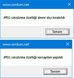 Vbs ile resim sıkıştırmayı devre dışı bırakmak