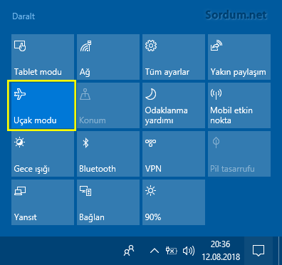 Windows 10 uçak modu