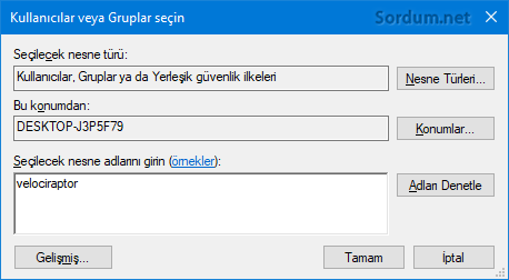 Yetki için grup seçmek