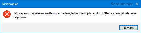 Kısıtlamalar nedeniyle işlem iptal edildi