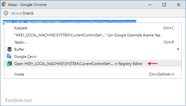 Chrome ile registrye zıpla