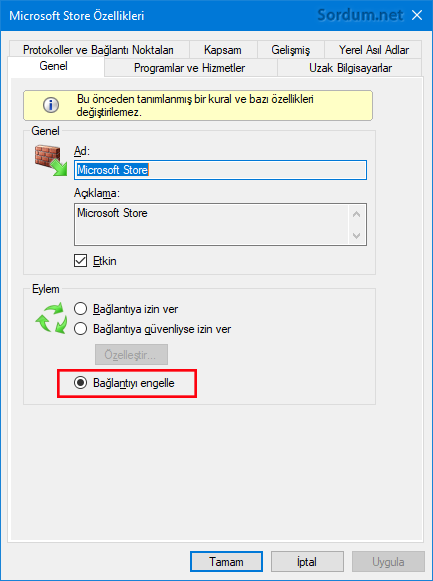 Güvenlik duvarı ile Microsoft storeyi engellemek