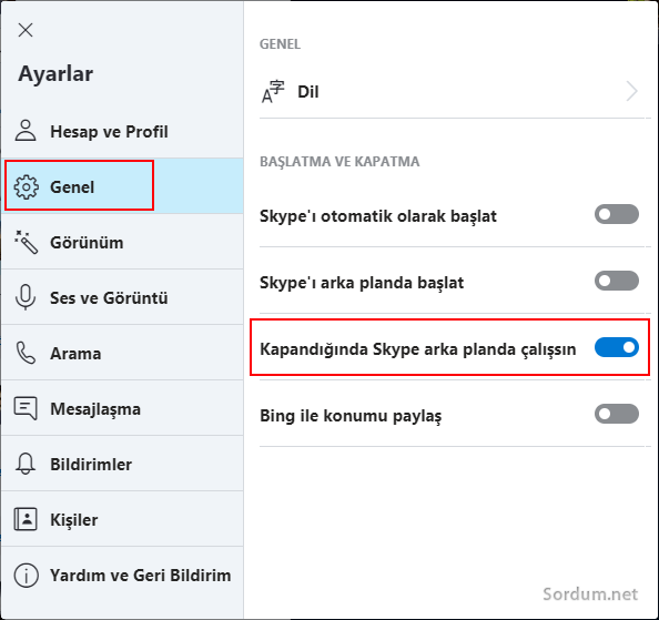 Kapandığında Skype arkaplanda çalışsın