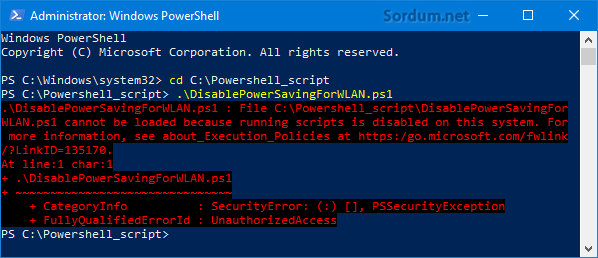 ps1 script çalışma hatası