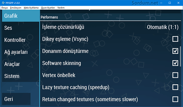 ppsspp de oyun ayarları