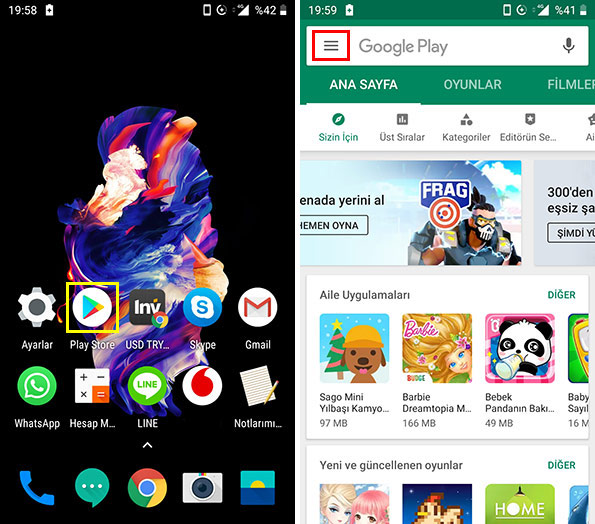 Akıllı telefonda Google play store