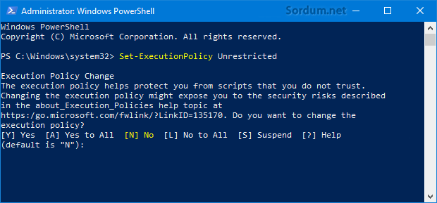 Powershell yetki sorunu