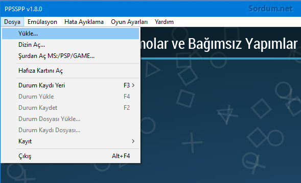 ppsspp dosya menüsü