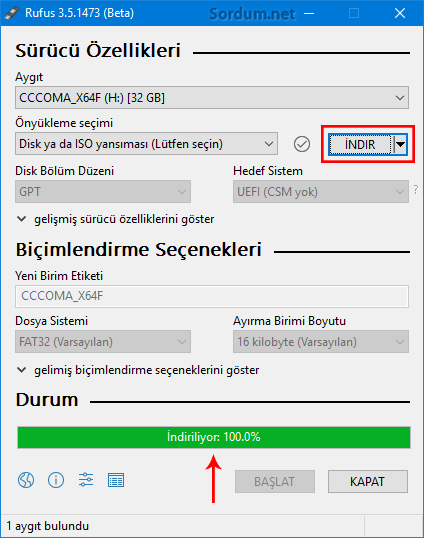 Rufus indir butonuna tıkla