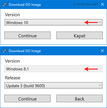 Rufus ile indirlecek windows sürümünü seç