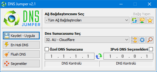 Dnsjumper yazılım arayüzü