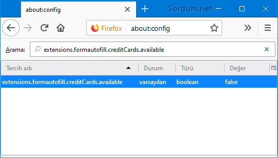 Firefox kredi kartı bilgilerini kaydetmesin