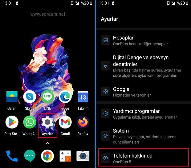 Ayarlar telefon hakkında