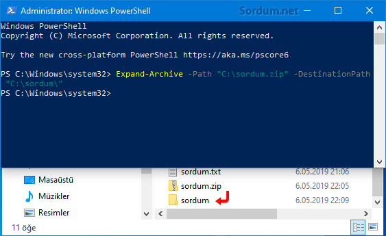 Powershell ile zip dosyası ayıklamak