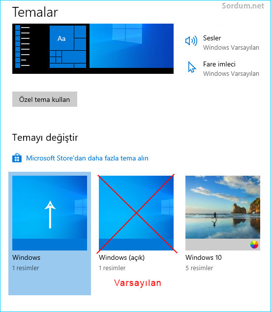 Windows 10 da tema değiştir